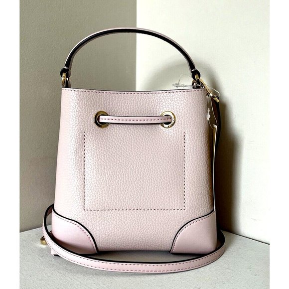 New Michael Kors Mercer Small Drawstring Pebble Leather Bucket Bag Powder Blush - Picture 6 of 6